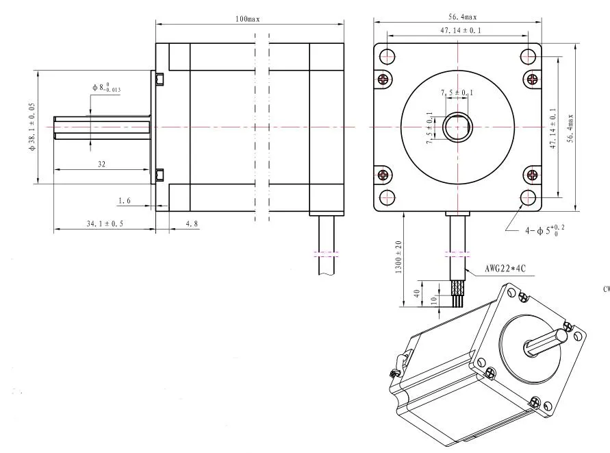 3.0n. M 57X57X100mm NEMA23 Stepper Motor 3.0A CNC Stepper Motor