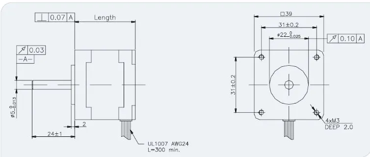 39mm 1.8 Degree Customized Enhanced Hybrid Stepper Motor (MP039NA401)