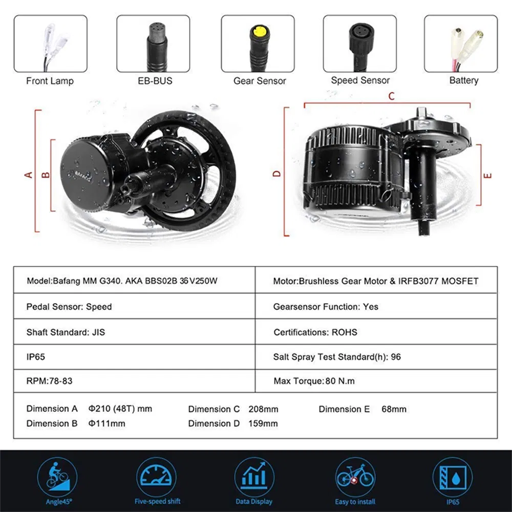 48V 350W Bafang BBS01b MID Drive Motor Electric Bike Conversion Kit with Rack Battery