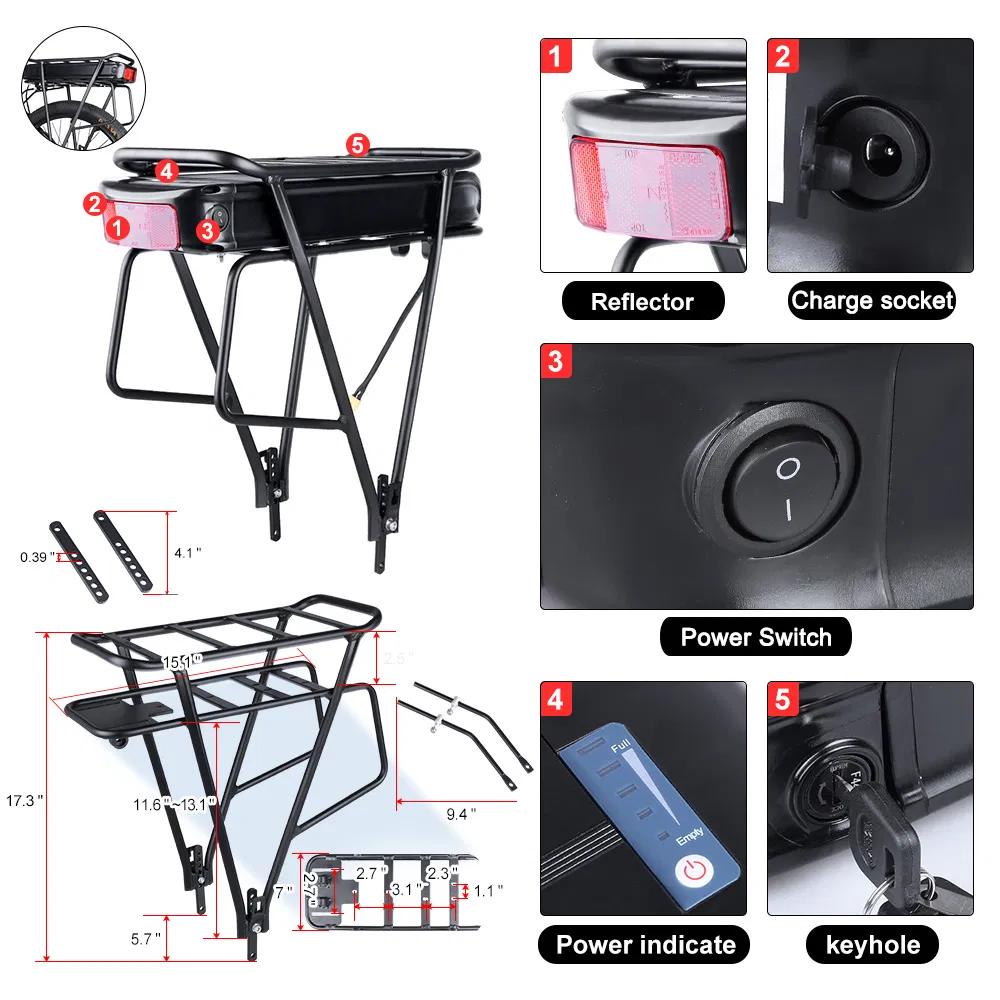 48V 350W Bafang BBS01b MID Drive Motor Electric Bike Conversion Kit with Rack Battery