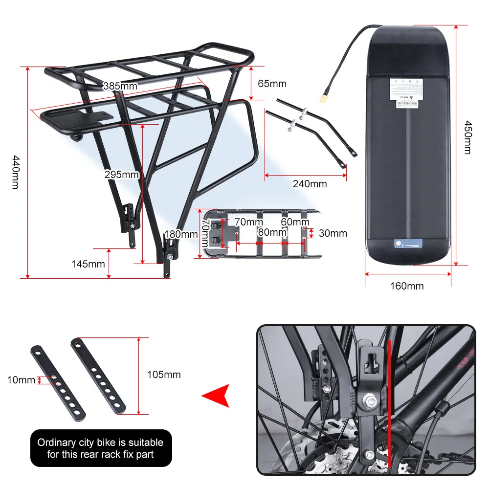 48V 350W Bafang BBS01b MID Drive Motor Electric Bike Conversion Kit with Rack Battery