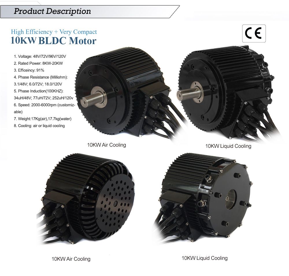 48V 72V 10KW Air cooling or Liquid Cooling, 3000-5000RPM 85 N.m electric motorcycle motor with CE