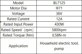 Brushless DC Motor 36V Dia71mm 430W 5800rpm Household Electric Tool Pump Brushless DC Motor