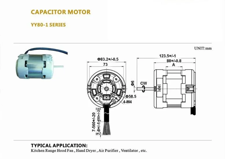 High Efficiency Low Noise Cooper Wire AC Electirc Capacitor Motor for Lampblack Machine