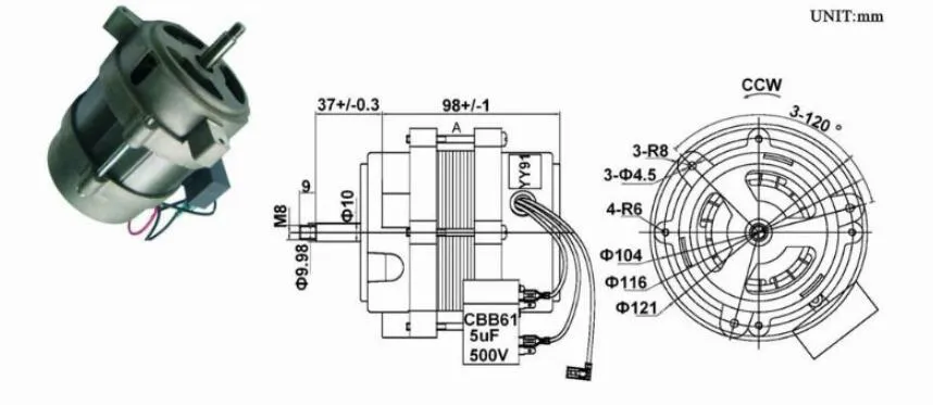 High Performance Asynchronous AC Capacitor Fan Motor 220V 4UF 80W