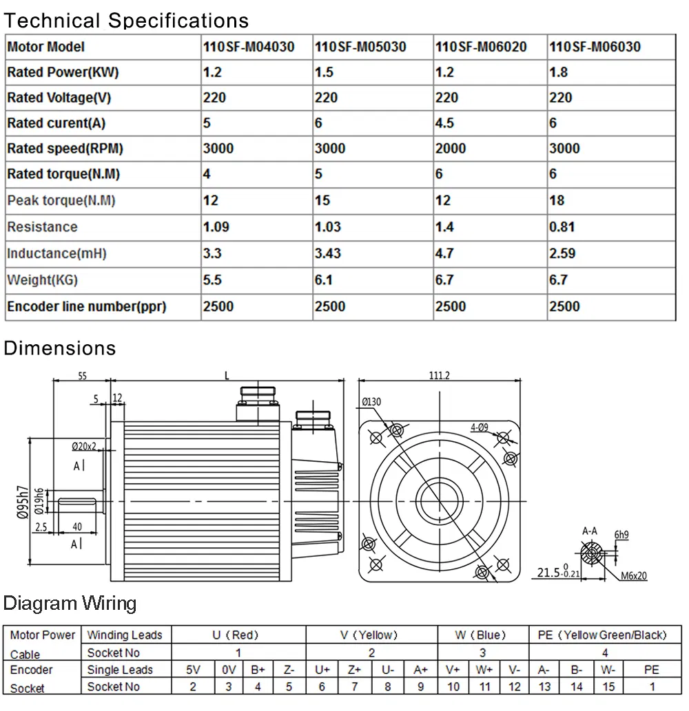 High Quality 110mm Flange 220V 1.8kw 6nm AC Servo Motor and Driver for Biochemical Analyzer