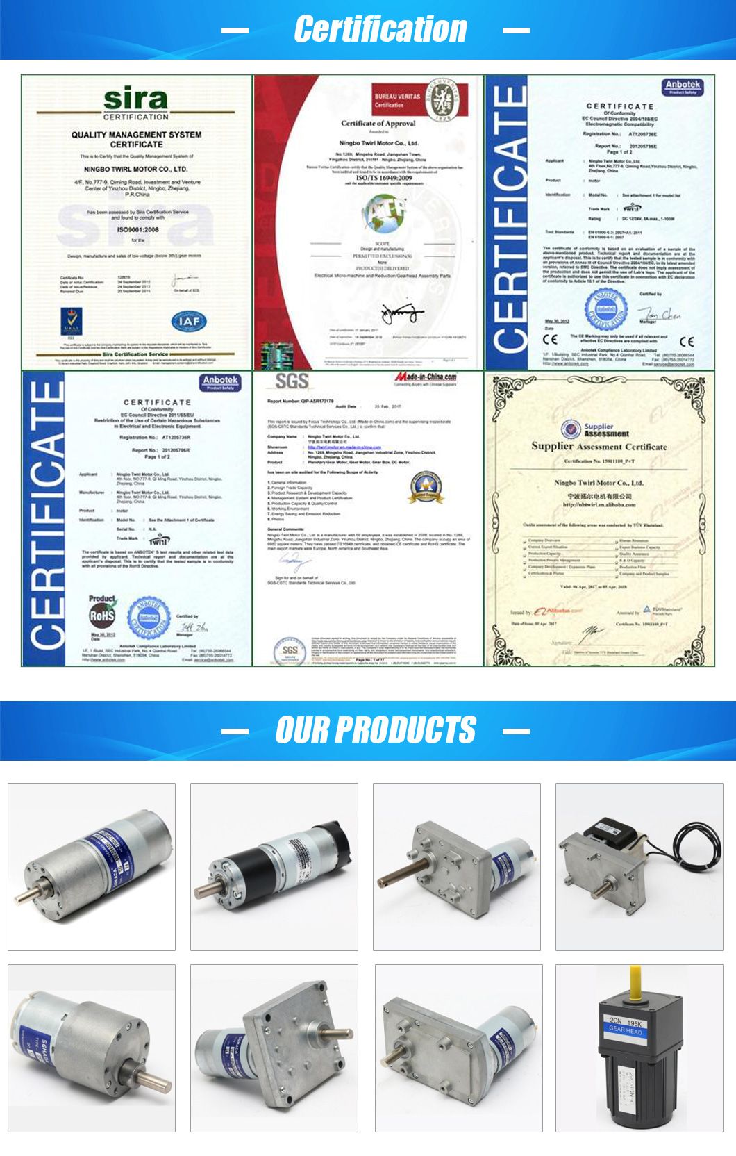 Long Life Low Noise Large Torque Small Electric Motors with Gearbox