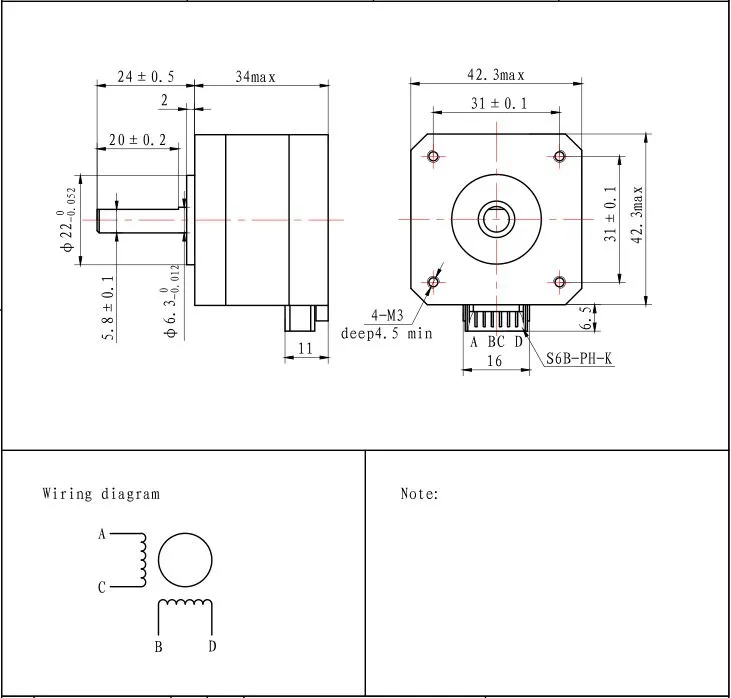 NEMA17 1.8degree Flat Shaft 3D Printer Stepper Motor (42SHD0003-24B)
