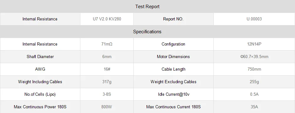 T-Motor U7 Kv280 Power Brushless Motor for Industrial Drone, OEM for Scooter etc
